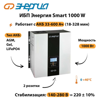 ИБП Энергия Smart 1000W - ИБП и АКБ - Энергия ИБП Smart - . Магазин оборудования для автономного и резервного электропитания Ekosolar.ru в Архангельске